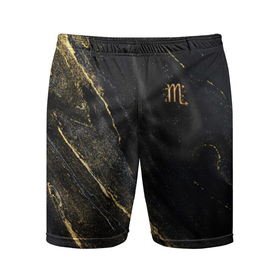 Мужские шорты спортивные с принтом Символ знака зодиака Скорпион черно золотой ,  |  | 