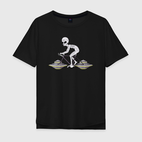 Мужская футболка хлопок Oversize с принтом Серый велосипедист в Курске, 100% хлопок | свободный крой, круглый ворот, “спинка” длиннее передней части | Тематика изображения на принте: 