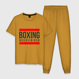 Мужская пижама хлопок с принтом Novosibirsk  boxing team в Новосибирске, 100% хлопок | брюки и футболка прямого кроя, без карманов, на брюках мягкая резинка на поясе и по низу штанин
 | Тематика изображения на принте: 