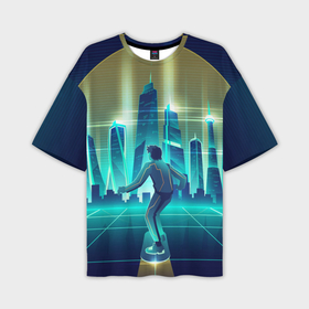 Мужская футболка OVERSIZE 3D с принтом В sci fi будущее на скейте ,  |  | 