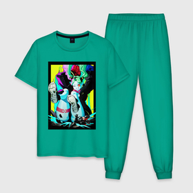 Мужская пижама хлопок с принтом Ребекка давит   Киберпанк аниме в Курске, 100% хлопок | брюки и футболка прямого кроя, без карманов, на брюках мягкая резинка на поясе и по низу штанин
 | 