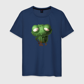 Мужская футболка хлопок с принтом Грустная зеленая лягушка в Белгороде, 100% хлопок | прямой крой, круглый вырез горловины, длина до линии бедер, слегка спущенное плечо. | 