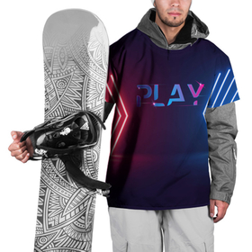 Накидка на куртку 3D с принтом Play неоновые буквы и красно синие полосы в Курске, 100% полиэстер |  | 