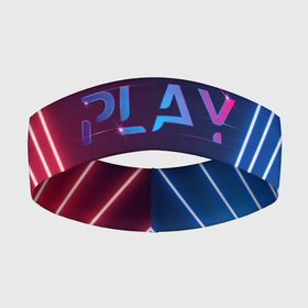 Повязка на голову 3D с принтом Play неоновые буквы и красно синие полосы в Курске,  |  | Тематика изображения на принте: 