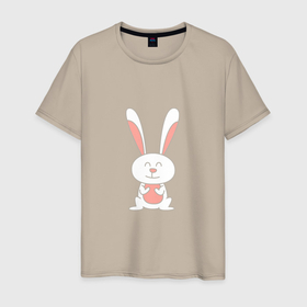 Мужская футболка хлопок с принтом Smiling Rabbit в Курске, 100% хлопок | прямой крой, круглый вырез горловины, длина до линии бедер, слегка спущенное плечо. | 