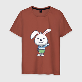 Мужская футболка хлопок с принтом Hello   Rabbit в Курске, 100% хлопок | прямой крой, круглый вырез горловины, длина до линии бедер, слегка спущенное плечо. | 