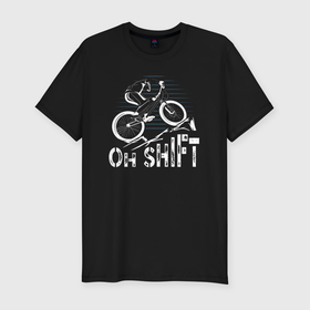Мужская футболка хлопок Slim с принтом Oh Shift велосипедист в Курске, 92% хлопок, 8% лайкра | приталенный силуэт, круглый вырез ворота, длина до линии бедра, короткий рукав | Тематика изображения на принте: 