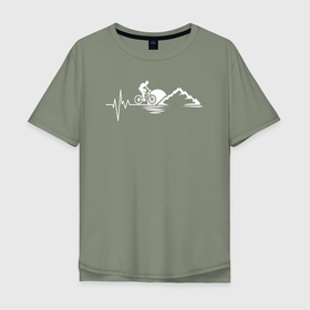 Мужская футболка хлопок Oversize с принтом В биении сердца велосипед и горы в Курске, 100% хлопок | свободный крой, круглый ворот, “спинка” длиннее передней части | Тематика изображения на принте: 
