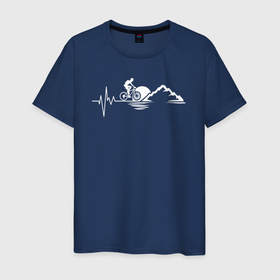 Мужская футболка хлопок с принтом В биении сердца велосипед и горы в Рязани, 100% хлопок | прямой крой, круглый вырез горловины, длина до линии бедер, слегка спущенное плечо. | 
