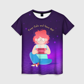 Женская футболка 3D с принтом Сохраняй спокойствие и включай игру   Keep Calm and Game on в Екатеринбурге, 100% полиэфир ( синтетическое хлопкоподобное полотно) | прямой крой, круглый вырез горловины, длина до линии бедер | 