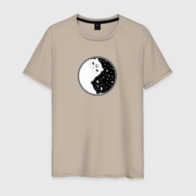 Мужская футболка хлопок с принтом Инь и Ян коты , 100% хлопок | прямой крой, круглый вырез горловины, длина до линии бедер, слегка спущенное плечо. | Тематика изображения на принте: 