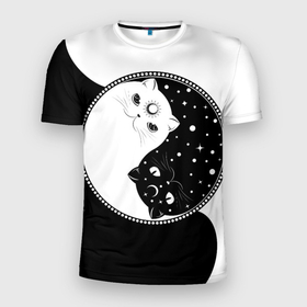 Мужская футболка 3D Slim с принтом Котики Инь и Ян в Кировске, 100% полиэстер с улучшенными характеристиками | приталенный силуэт, круглая горловина, широкие плечи, сужается к линии бедра | 