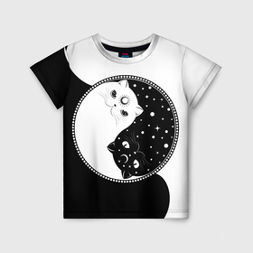 Детская футболка 3D с принтом Котики Инь и Ян в Кировске, 100% гипоаллергенный полиэфир | прямой крой, круглый вырез горловины, длина до линии бедер, чуть спущенное плечо, ткань немного тянется | 