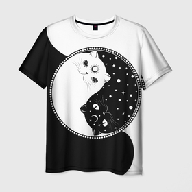 Мужская футболка 3D с принтом Котики Инь и Ян в Кировске, 100% полиэфир | прямой крой, круглый вырез горловины, длина до линии бедер | 