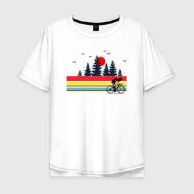 Мужская футболка хлопок Oversize с принтом Природа и велосипедист в Курске, 100% хлопок | свободный крой, круглый ворот, “спинка” длиннее передней части | Тематика изображения на принте: 