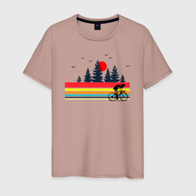 Мужская футболка хлопок с принтом Природа и велосипедист в Курске, 100% хлопок | прямой крой, круглый вырез горловины, длина до линии бедер, слегка спущенное плечо. | 