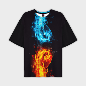 Мужская футболка OVERSIZE 3D с принтом Огонь и вода   противостояние в Санкт-Петербурге,  |  | 