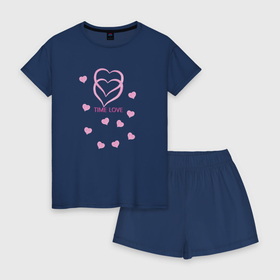 Женская пижама с шортиками хлопок с принтом Время любви: розовые сердечки в Екатеринбурге, 100% хлопок | футболка прямого кроя, шорты свободные с широкой мягкой резинкой | 