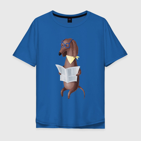 Мужская футболка хлопок Oversize с принтом Собачка с газетой в Новосибирске, 100% хлопок | свободный крой, круглый ворот, “спинка” длиннее передней части | Тематика изображения на принте: 