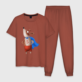 Мужская пижама хлопок с принтом Собачка   супергерой в Курске, 100% хлопок | брюки и футболка прямого кроя, без карманов, на брюках мягкая резинка на поясе и по низу штанин
 | 