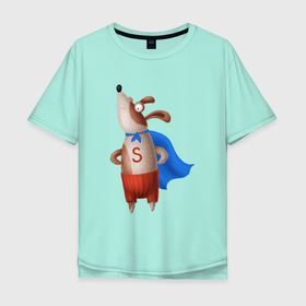 Мужская футболка хлопок Oversize с принтом Собачка   супергерой в Курске, 100% хлопок | свободный крой, круглый ворот, “спинка” длиннее передней части | 
