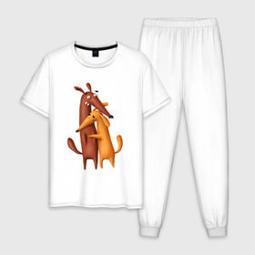 Мужская пижама хлопок с принтом Две собачки обнимаются в Белгороде, 100% хлопок | брюки и футболка прямого кроя, без карманов, на брюках мягкая резинка на поясе и по низу штанин
 | Тематика изображения на принте: 