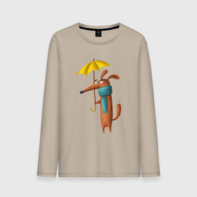 Мужской лонгслив хлопок с принтом Осень   собачка в зонтом в Тюмени, 100% хлопок |  | 