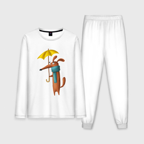 Мужская пижама хлопок (с лонгсливом) с принтом Осень   собачка в зонтом в Тюмени,  |  | Тематика изображения на принте: 
