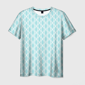 Мужская футболка 3D с принтом Голубые узоры   волны в Петрозаводске, 100% полиэфир | прямой крой, круглый вырез горловины, длина до линии бедер | 