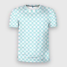 Мужская футболка 3D Slim с принтом Голубые и белые квадратики в Петрозаводске, 100% полиэстер с улучшенными характеристиками | приталенный силуэт, круглая горловина, широкие плечи, сужается к линии бедра | 