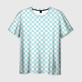 Мужская футболка 3D с принтом Голубые и белые квадратики в Петрозаводске, 100% полиэфир | прямой крой, круглый вырез горловины, длина до линии бедер | 