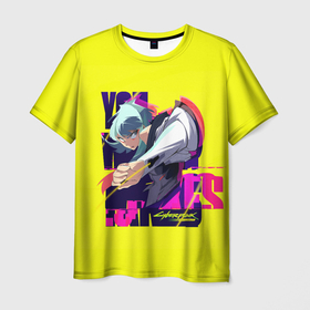Мужская футболка 3D с принтом Арт с Люси из аниме Cyberpunk Edgerunners в Екатеринбурге, 100% полиэфир | прямой крой, круглый вырез горловины, длина до линии бедер | Тематика изображения на принте: 