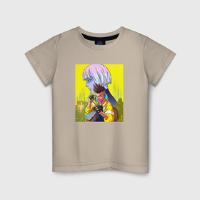Детская футболка хлопок с принтом Люси и Дэвид аниме Cyberpunk Edgerunners в Тюмени, 100% хлопок | круглый вырез горловины, полуприлегающий силуэт, длина до линии бедер | 