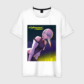 Мужская футболка хлопок с принтом Люси аниме Cyberpunk Edgerunners в Курске, 100% хлопок | прямой крой, круглый вырез горловины, длина до линии бедер, слегка спущенное плечо. | 