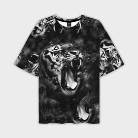 Мужская футболка OVERSIZE 3D с принтом Ночной тигр арт в Тюмени,  |  | 