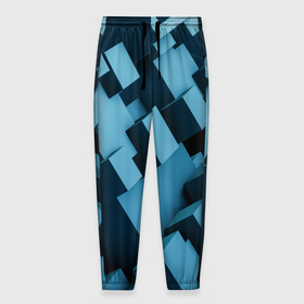 Мужские брюки 3D с принтом Объёмные синие геометрические кубы в Тюмени, 100% полиэстер | манжеты по низу, эластичный пояс регулируется шнурком, по бокам два кармана без застежек, внутренняя часть кармана из мелкой сетки | 