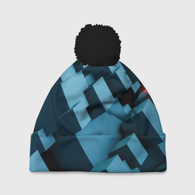 Шапка 3D c помпоном с принтом Объёмные синие геометрические кубы в Тюмени, 100% полиэстер | универсальный размер, печать по всей поверхности изделия | 