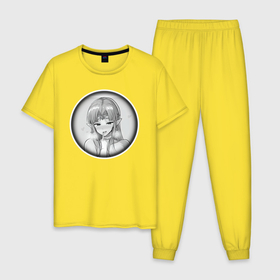 Мужская пижама хлопок с принтом Ахегао милая эльфийка в Тюмени, 100% хлопок | брюки и футболка прямого кроя, без карманов, на брюках мягкая резинка на поясе и по низу штанин
 | Тематика изображения на принте: 