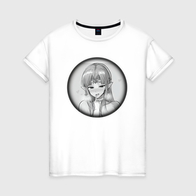 Женская футболка хлопок с принтом Ахегао милая эльфийка в Курске, 100% хлопок | прямой крой, круглый вырез горловины, длина до линии бедер, слегка спущенное плечо | 