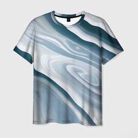 Мужская футболка 3D с принтом Сине белые разводы краски в Курске, 100% полиэфир | прямой крой, круглый вырез горловины, длина до линии бедер | 