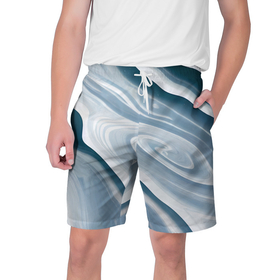 Мужские шорты 3D с принтом Сине белые разводы краски в Курске,  полиэстер 100% | прямой крой, два кармана без застежек по бокам. Мягкая трикотажная резинка на поясе, внутри которой широкие завязки. Длина чуть выше колен | 
