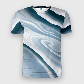 Мужская футболка 3D Slim с принтом Сине белые разводы краски в Курске, 100% полиэстер с улучшенными характеристиками | приталенный силуэт, круглая горловина, широкие плечи, сужается к линии бедра | 