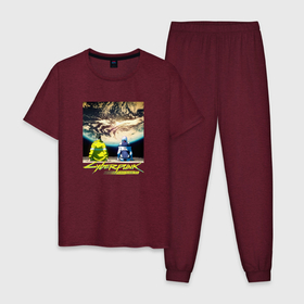 Мужская пижама хлопок с принтом Cyberpunk  Edgerunners Люси и Дэвид в Тюмени, 100% хлопок | брюки и футболка прямого кроя, без карманов, на брюках мягкая резинка на поясе и по низу штанин
 | Тематика изображения на принте: 
