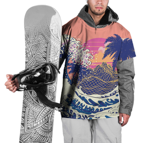 Накидка на куртку 3D с принтом Ретро дизайн большие волны, пальмы и абстрактные горы в Белгороде, 100% полиэстер |  | Тематика изображения на принте: 