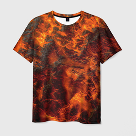 Мужская футболка 3D с принтом Огенная лава , 100% полиэфир | прямой крой, круглый вырез горловины, длина до линии бедер | Тематика изображения на принте: 