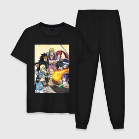 Мужская пижама хлопок с принтом Fairy Tail heroes в Петрозаводске, 100% хлопок | брюки и футболка прямого кроя, без карманов, на брюках мягкая резинка на поясе и по низу штанин
 | 