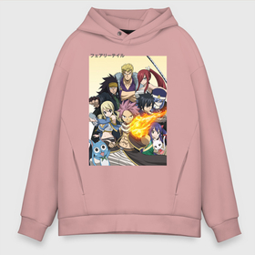 Мужское худи Oversize хлопок с принтом Fairy Tail heroes в Курске, френч-терри — 70% хлопок, 30% полиэстер. Мягкий теплый начес внутри —100% хлопок | боковые карманы, эластичные манжеты и нижняя кромка, капюшон на магнитной кнопке | 