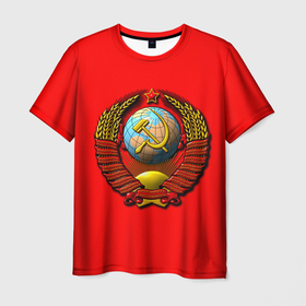 Мужская футболка 3D с принтом Герб СССР объёмный , 100% полиэфир | прямой крой, круглый вырез горловины, длина до линии бедер | Тематика изображения на принте: 