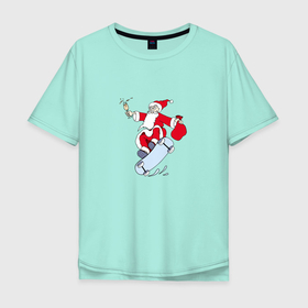 Мужская футболка хлопок Oversize с принтом Hipster дед мороз в Курске, 100% хлопок | свободный крой, круглый ворот, “спинка” длиннее передней части | Тематика изображения на принте: 
