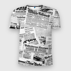 Мужская футболка 3D Slim с принтом Газетный коллаж в Петрозаводске, 100% полиэстер с улучшенными характеристиками | приталенный силуэт, круглая горловина, широкие плечи, сужается к линии бедра | 